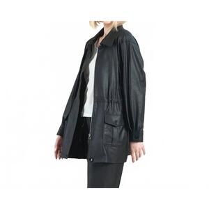NEW CLARA SUN WOO liquid leather drawstring waist utility jacket in black